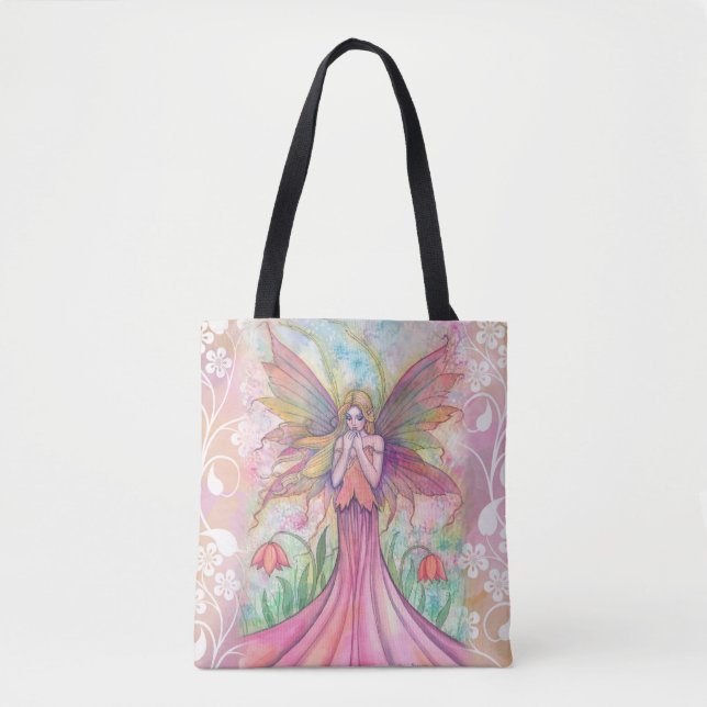 Bolso De Tela Ilustracion de Arte Fantasía de Flor Rosa (Anverso)
