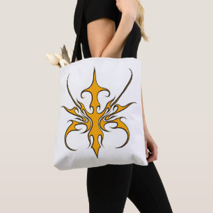 Bolso De Tela Ilustración de arte lineal tribal naranja feroz