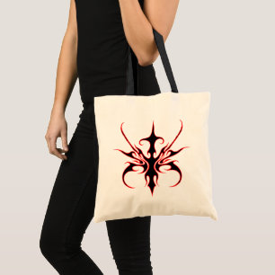 Bolso De Tela Ilustración de arte lineal tribal negro y rojo fer
