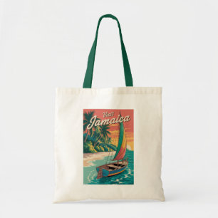 Bolso De Tela Ilustración de barco de Jamaica Arte de viaje vint