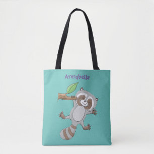 Bolso De Tela Ilustracion de bebé de raccoon feliz lindo