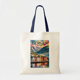 Bolso De Tela Ilustración de Bergen Noruega Arte de Viaje Vintag