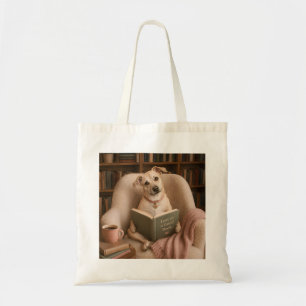 Bolso De Tela Ilustración de biblioteca en acuarela de perro ley