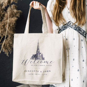Bolso De Tela Ilustración de Boda de Iglesia Vintage Elegante