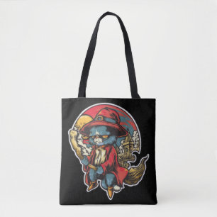 Bolso De Tela Ilustracion de bruja de gato gatito volador