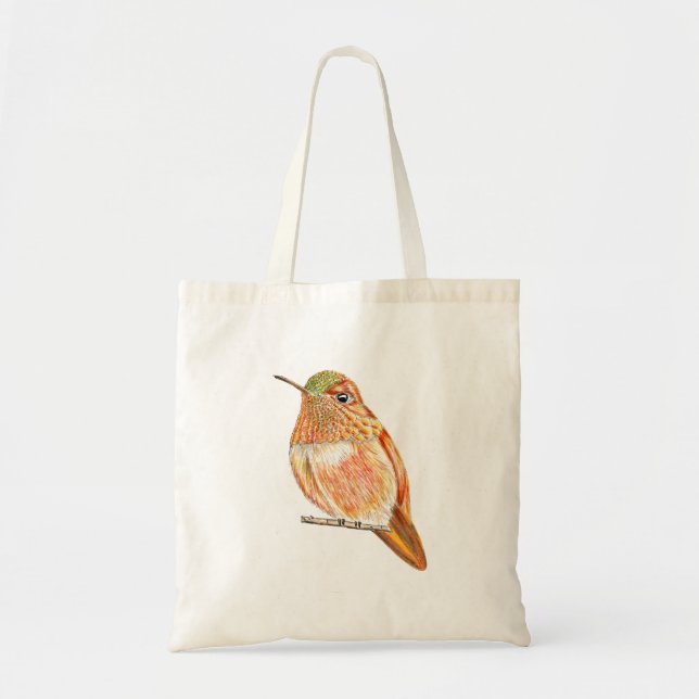 Bolso De Tela Ilustracion de colibrí perchado por el naranja (Frente)