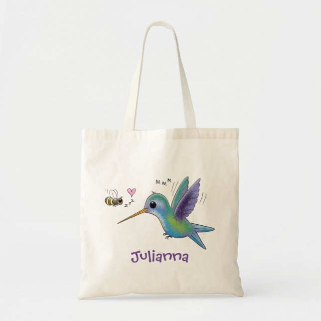 Bolso De Tela Ilustracion de colibrí y personalizado de abejas (Frente)