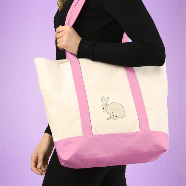 Bolso De Tela Ilustracion de conejo conejo blanco floffy Sitting (Minimalist fluffy white bunny rabbit sitting position on tote bag.)