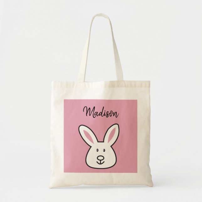 Bolso De Tela Ilustracion de conejo pastel rosado de Pascua (Frente)