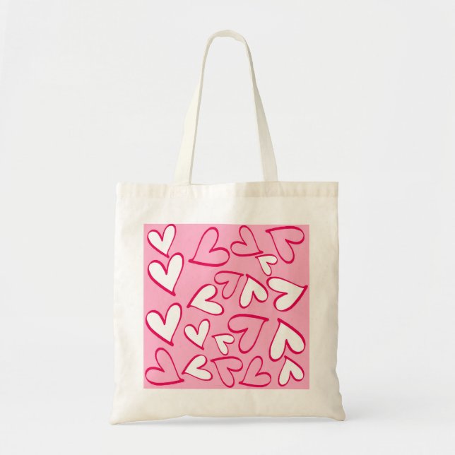 Bolso De Tela Ilustracion de corazones rosados (Frente)