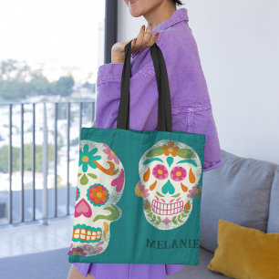 Bolso De Tela Ilustracion de cráneo de azúcar personalizado