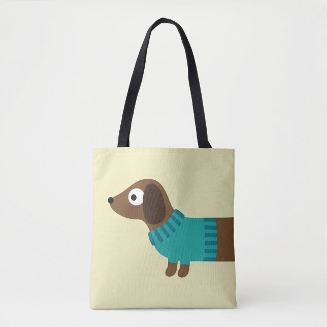 Bolso De Tela Ilustracion de Cute Long Dachshund (Anverso)