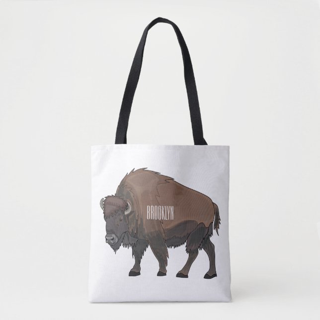 Bolso De Tela Ilustración de dibujos animados de bisonte (Anverso)