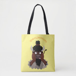 Bolso De Tela Ilustración de dibujos animados de búfalo bisonte