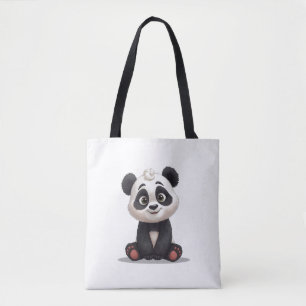 Bolso De Tela Ilustración de dibujos animados de oso panda senta