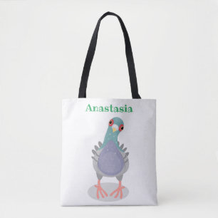 Bolso De Tela Ilustración de dibujos animados de paloma curiosa