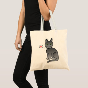 Bolso De Tela Ilustración de dibujos animados lindos de gato azu