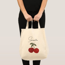 Bolso De Tela Ilustración de Dos Cerezas Rojas | Arte de Frutas