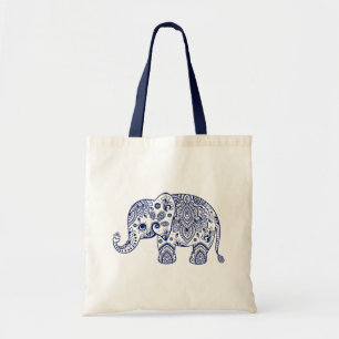 Bolso De Tela Ilustracion de Elefante Paisley Azul Azul.