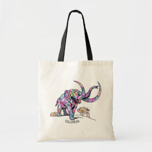 Bolso De Tela Ilustracion de elefantes de época colorido
