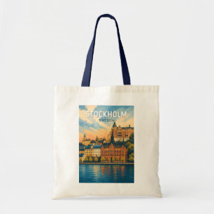 Bolso De Tela Ilustración de Estocolmo Suecia Arte de Viaje Vint