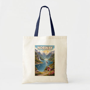 Bolso De Tela Ilustración de fiordo de Noruega Arte de viaje vin