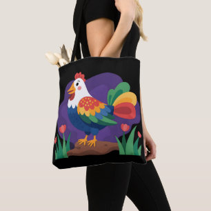 Bolso De Tela Ilustración de gallo de dibujos animados audaz y c