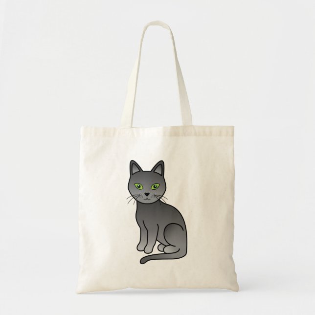Bolso De Tela Ilustracion de gato Personalizado azul de Rusia (Frente)