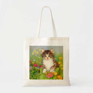 Bolso De Tela Ilustracion de gato sonriente vintage