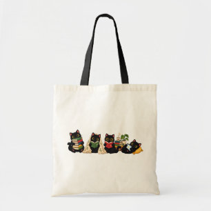 Bolso De Tela Ilustración de gatos negros lindos y acogedores le