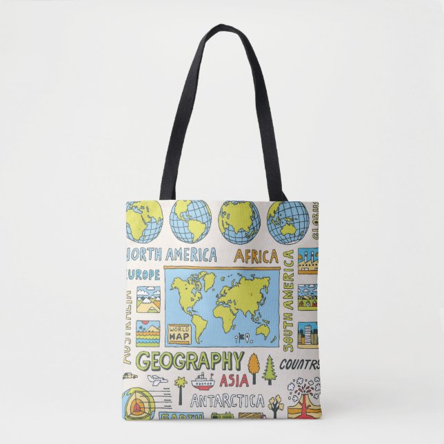 Bolso De Tela Ilustracion de geografía de época dibujado a mano (Anverso)