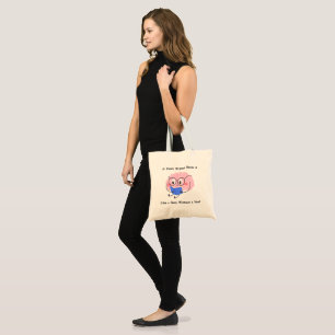 Bolso De Tela Ilustración de gusano de libro rosa lindo con cita