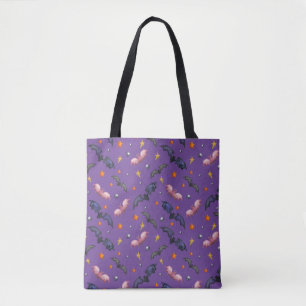 Bolso De Tela Ilustracion de Halloween con murciélagos y estrell