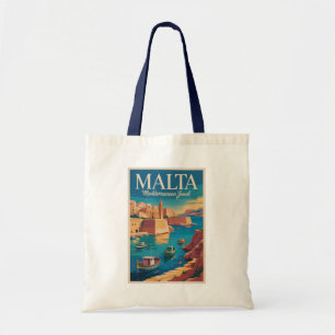 Bolso De Tela Ilustración de la costa de Malta Arte de viaje vin