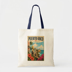 Bolso De Tela Ilustración de la costa de Puerto Rico Arte de via