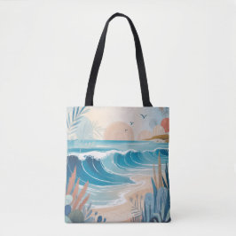 Bolso De Tela Ilustración de la playa azul