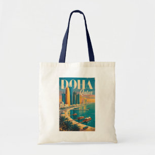 Bolso De Tela Ilustración de la silueta urbana de Doha Qatar Art