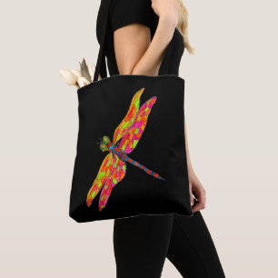 Bolso De Tela Ilustración de libélula en acuarela con neón