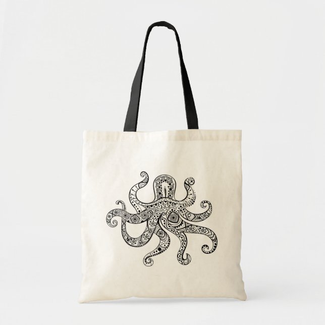 Bolso De Tela Ilustracion de línea negra de Kraken (Frente)