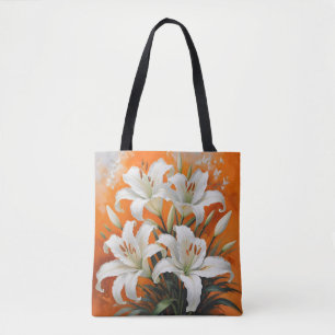 Bolso De Tela Ilustracion de lirios blancos