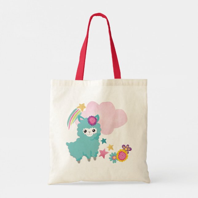 Bolso De Tela Ilustracion de Llama Verde azulada Cute (Reverso)