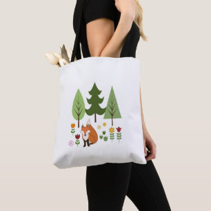 Bolso De Tela Ilustracion de los árboles de flores Fox al estil