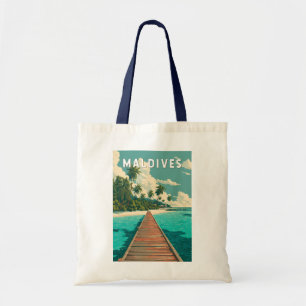 Bolso De Tela Ilustración de Maldivas Arte de viaje vintage