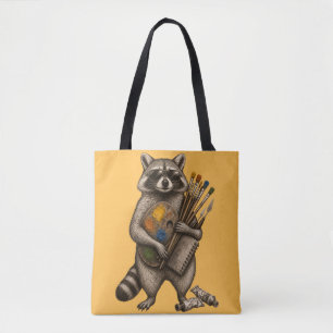 Bolso De Tela Ilustración de mapache pintor genial