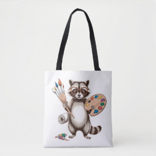 Bolso De Tela Ilustración de Mapache Pintor Genial