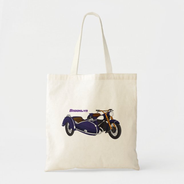 Bolso De Tela Ilustracion de motocicleta púrpura de Sidecar (Frente)