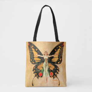 Bolso De Tela Ilustración de Mujer Volando Mariposa Flapper