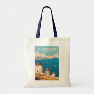 Bolso De Tela Ilustración de Mykonos Grecia Arte de Viaje Vintag