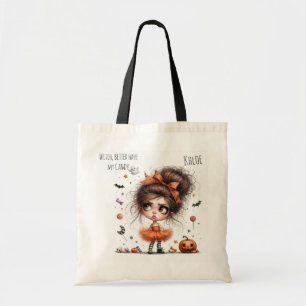 Bolso De Tela Ilustración de niña de Halloween linda y espeluzna