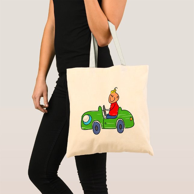 Bolso De Tela Ilustracion de niños con auto verde lindo (Subido por el creador)